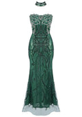 Strapless Embellished Choker Maxi Dress Green