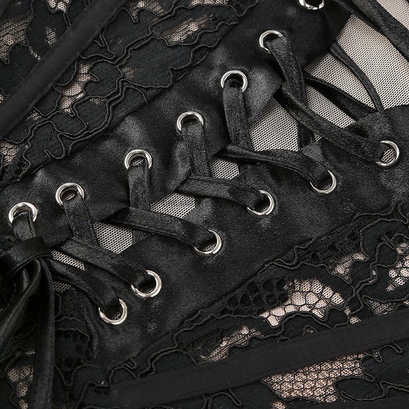 Strapless Lace Draped Corset Dress Black