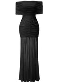 Bardot Ruched Maxi Dress Black