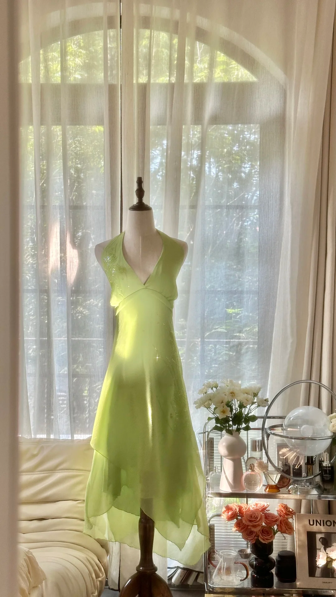 Lit Green Shiny Fashion Elegant Exquisite Beading Long Chiffon Fairy Ball Gown Evening Dress Birthday/Wedding Guest/Holiday Party Dress Prom Dress Valentine's Day Date Dress 4038