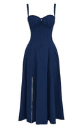 Bustier Corset A Line Midi Dress Navy Blue