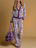 Casual And Elegant Vintage Rose Print Velvet Set