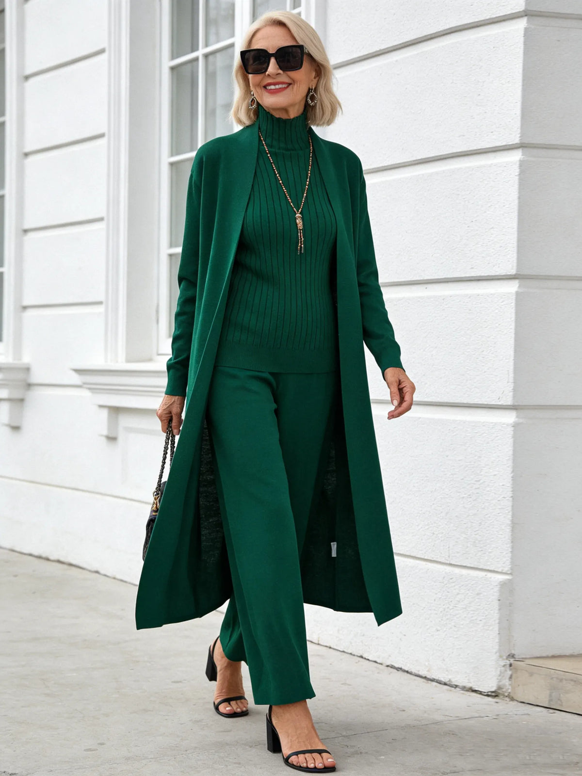 3Pcs Thick Lazy Temperament Knitted Suit Sleeveless Vest Sweater Cardigan Pants Three-piece Set