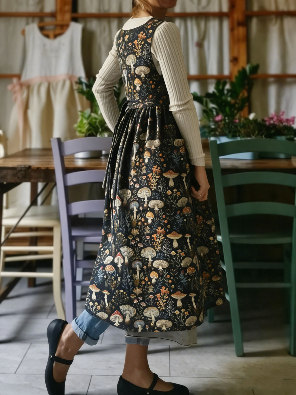Whimsical Mushroom & Floral Apron