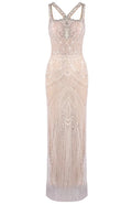 Crystal Pearl Sequin Maxi Dress Nude