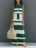 Women's Minimalist Color-Block Striped Sleeveless Maxi Dress MDZ3094F7WY