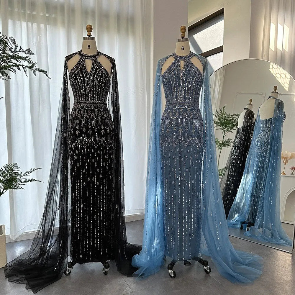 DreamyVow  Luxury Dubai Mermaid Pink Evening Dresses with Cape Sleeves 2023 Arabic Women Wedding Guest Formal Party Gowns 361