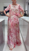 Women's Round Neck Floral Elegant Suit