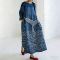 Women's Japanese Art Ocean Pattern Linen Dress