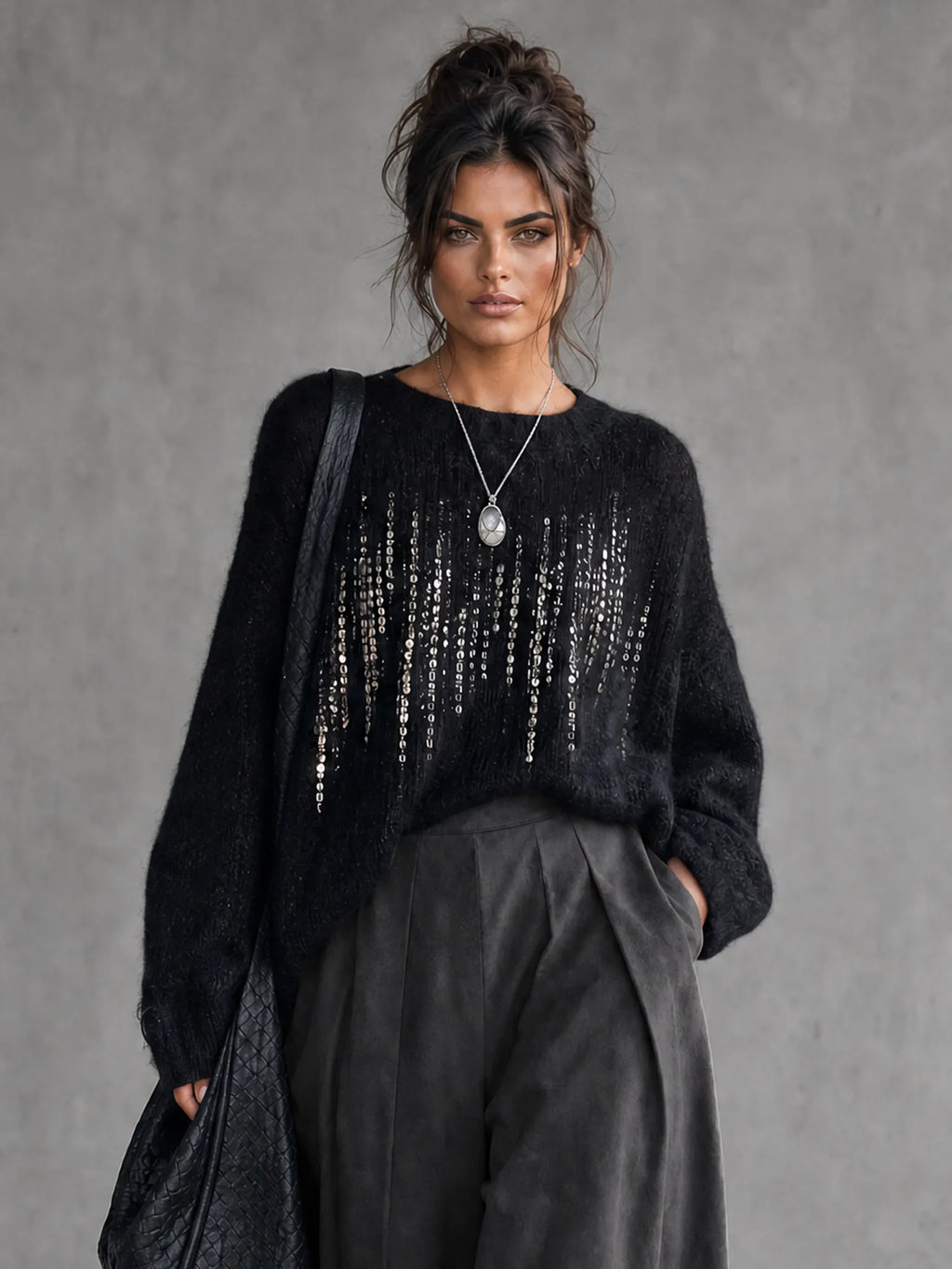 Women's Minimalist Sequin Long-Sleeve Sweater MDZ2128G3WY