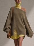 Green Off Shoulder Knit Mini Dress With Inner Slip