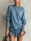Blue Oversized Animal Trim Knit Mini Dress