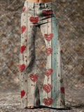 Women's Retro Heart Artistic Print Casual Slim-fit Flared Pants