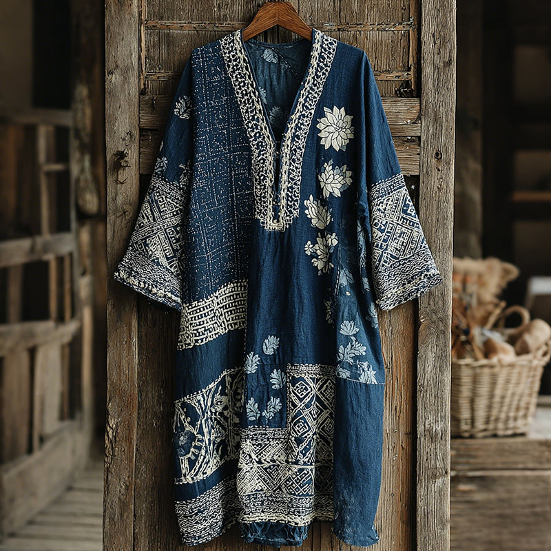 Japanese Floral With Patchwork Art Print Comfy Maxi Dress