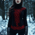 Women's Viking Celtic Knot Contrasting Color Cozy Turtleneck Knitted Sweater