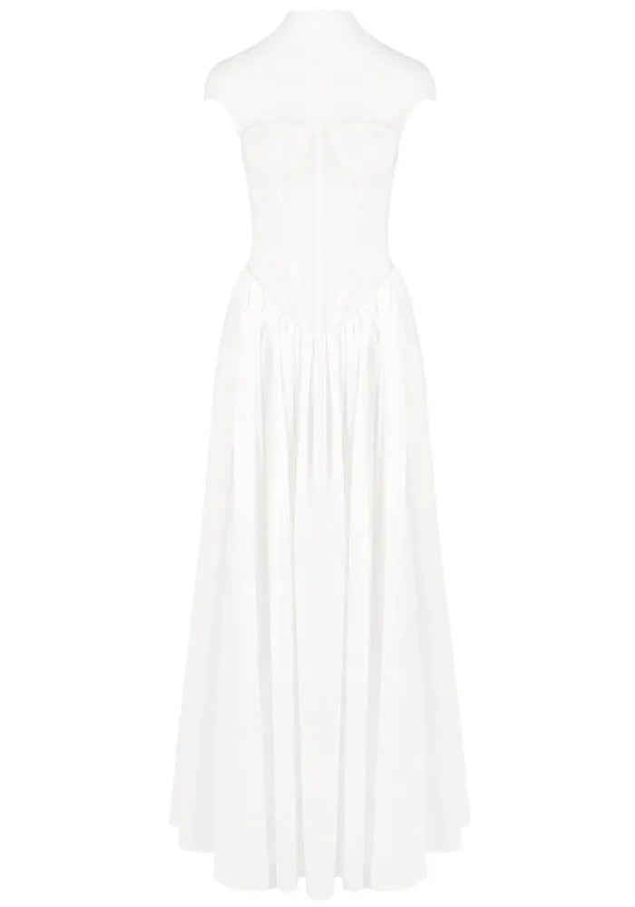 Structured Mesh A Line Maxi Dress White