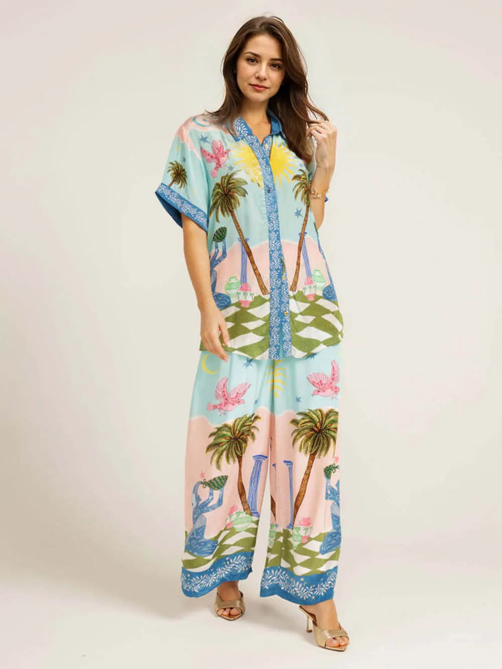 Casual Palm Tree Print Short Sleeve Shirt