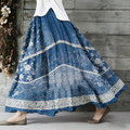 Vintage Japanese Traditional Sashiko Art Pattern Linen Blend Casual Skirt