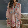 Women's Floral And Butterfly Art Print Flowy Linen Blend Casual Mini Dress