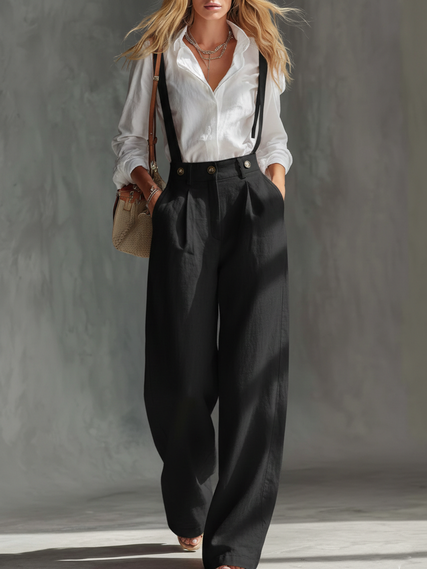 Cozy Loose-fitting Linen Overalls Wide-leg Pants ( Two-way Wear)