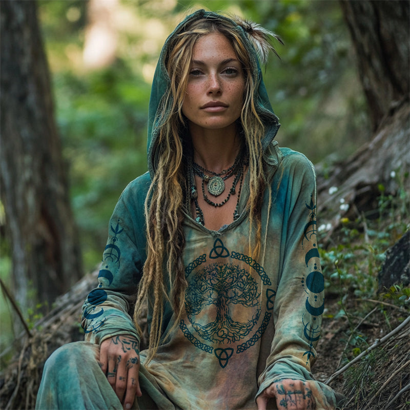 Tree Of Life Moon Phase Mystical Handmade Hoodie