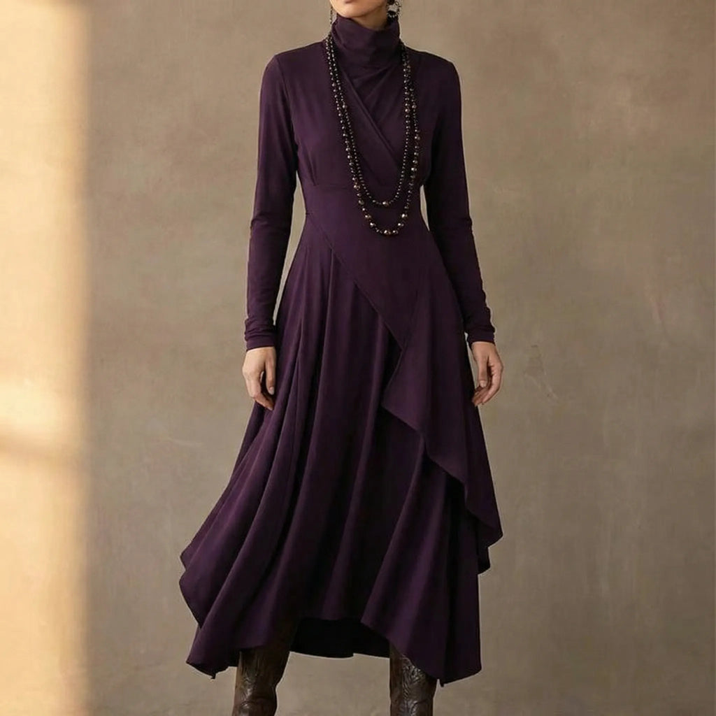 Florenne – Asymmetrical Draped High Neck Maxi Dress