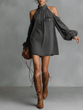 Women's Minimalist Washed Denim Off-the-shoulder Mini Dress MDA1791L3Y