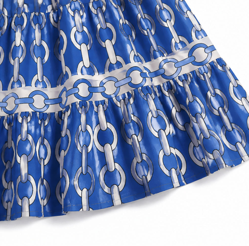 Verella – Chain-Print Tiered Maxi Dress with Pockets & V-Neck