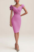 Wedding Guest Dress Purple Sweetheart Neckline 3D Flower Knee-Length Dress