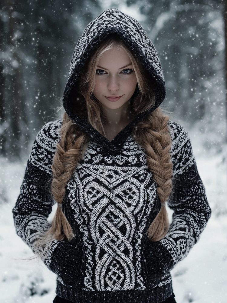 Women's Viking Totem Celtic Knot Vintage Pocket Hooded Sweater