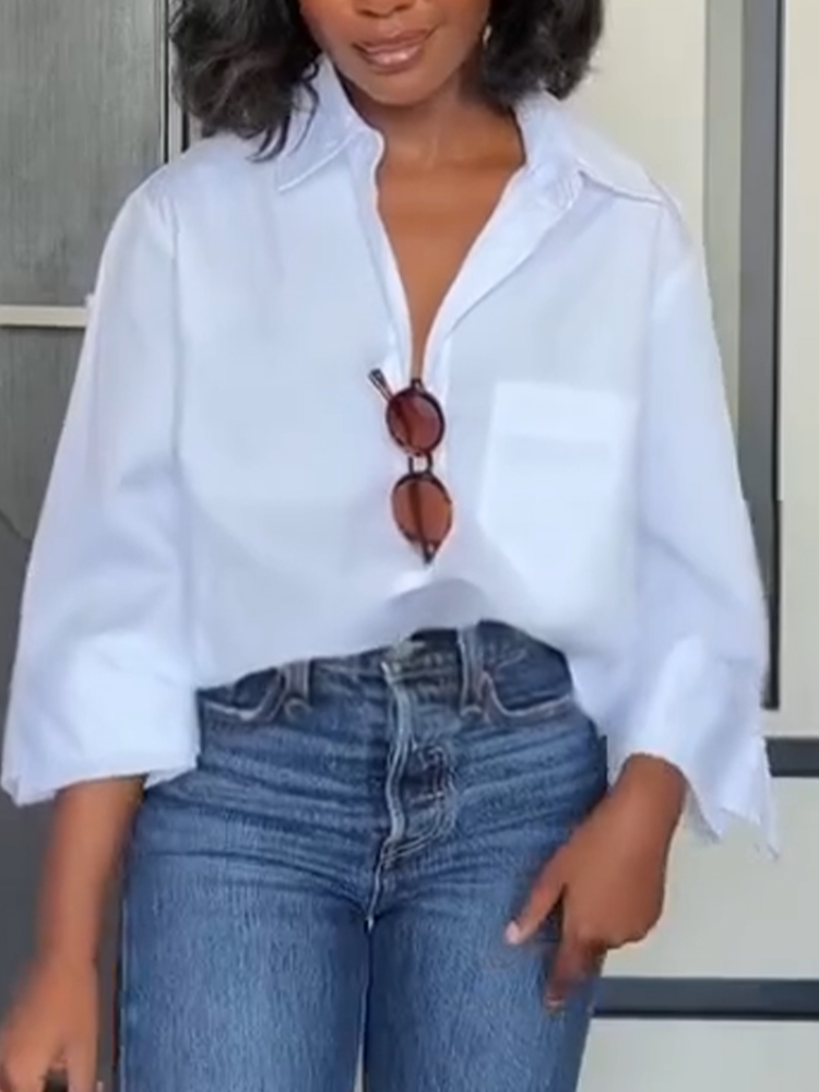 Women Collar Shirt+ Jeans Temperament Casual Outfit