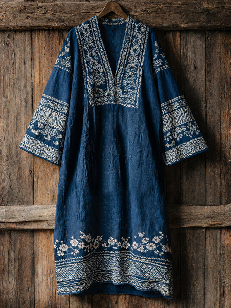 Japanese Floral With Geometric Art Print Comfy Maxi Dress