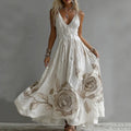 Women's Rose Embroidery Art V-neck Suspender Maxi Dress