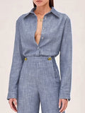 Long Sleeves Solid Color Split-Joint Lapel Blouses&Shirts Tops
