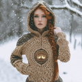 Vintage Viking Tribal Tree Of Life Jacquard Celtic Knit Hooded Sweater