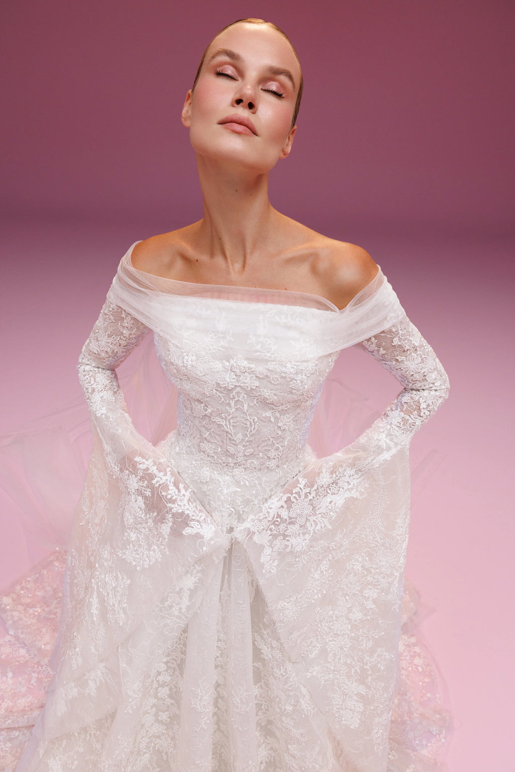 EVELYN Elegant Off-Shoulder Voluminous Sleeves Princess Bridal Gown