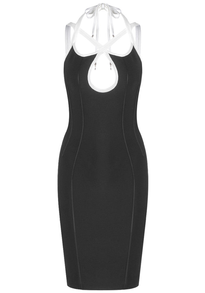 Halter Strappy Dress Black White