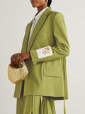 Long Sleeves Embroidered Floral Split-Joint Streamer Lapel Blazer