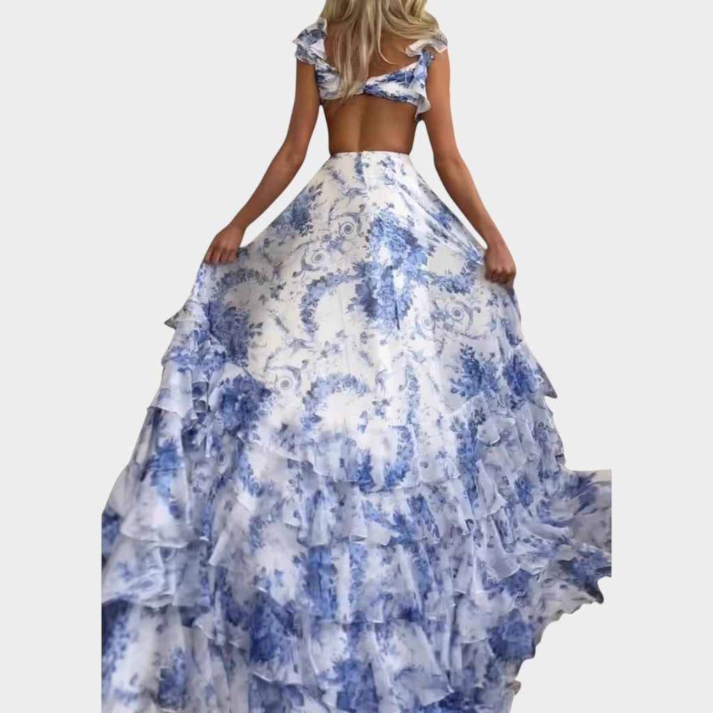 Floral Ruffle Cross-Front Maxi Dress