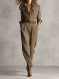 Women's Brown Sophisticated Tweed - Texture Plaid Utility Jumpsuit (without belt) MDA0167I2I