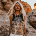 Women's Viking  Tree Of Life Tribal With Celtic Knot Pattern Art Linen Sleeveless Top