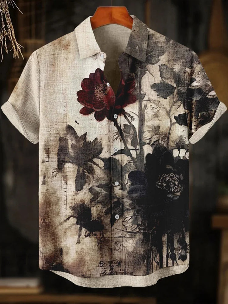 Men's Dark Rose Painting Art Print Casual Shirt