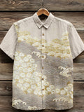 Vintage Japanese Art Pattern Comfy Linen Shirt