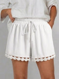 Women's Lace-trimmed Beach Cotton And Linen Shorts