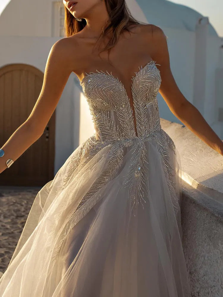 Fashion Two Pieces Set Bandeau Shiny Backless Wedding Maxi Dress