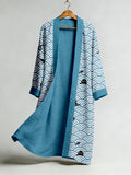 Vintage Japanese Waves & Cats  Art Flowy Linen Long Kimono