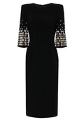 Short Sleeve Crystal Midi Dress Black