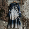 Vintage Japanese Floral Art Pattern Linen Blend Maxi Dress