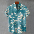 Japanese Style Retro Cherry Blossom Tree Cardigan Short Sleeve Shirt