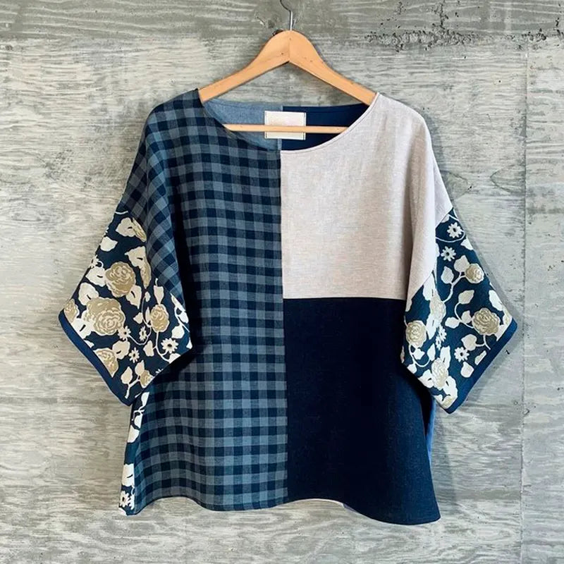 Vintage Geometric Floral Women's Linen T-shirt